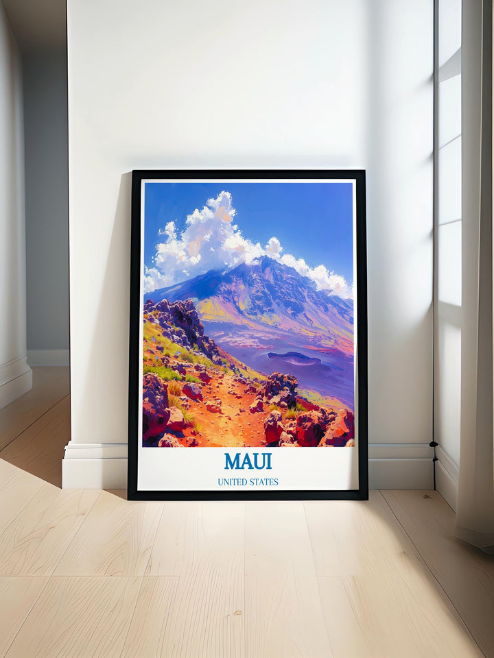 Haleakalā National Park art print displaying the iconic sunrise over the volcanic crater, a spectacle of natures beauty.