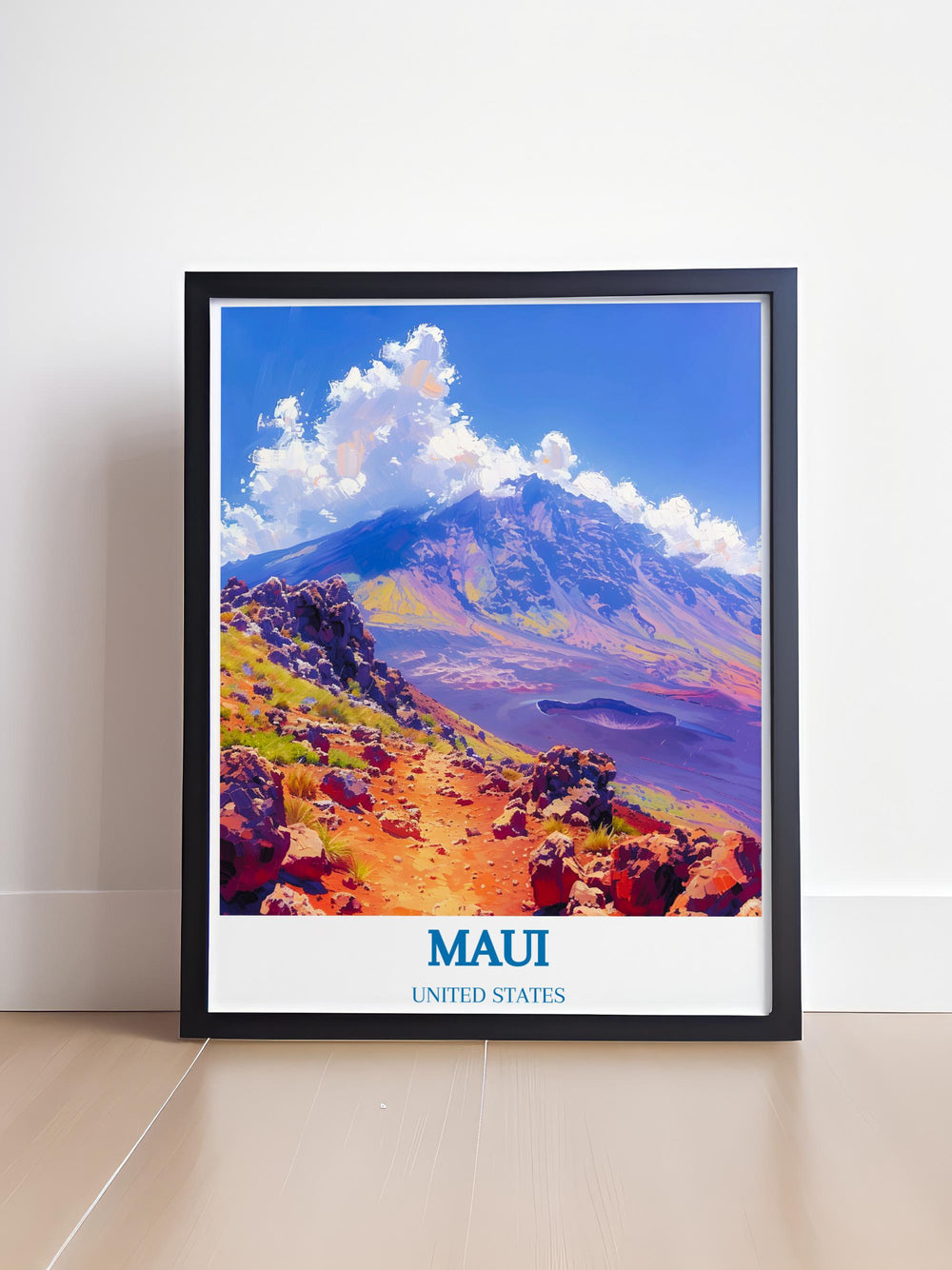 Modern wall decor of Maui showcasing abstract interpretations of the islands lush landscapes and coastal lines.