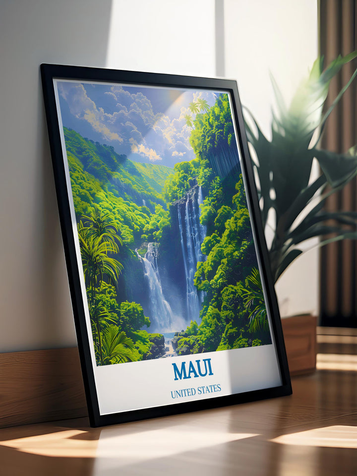 Hawaiian Print focused on the vibrant flora along the Road to Hana, featuring the rich greens and vivid colors of the rainforest that make this route a must see, perfect for nature lovers looking to add a touch of tropical wilderness to their decor.