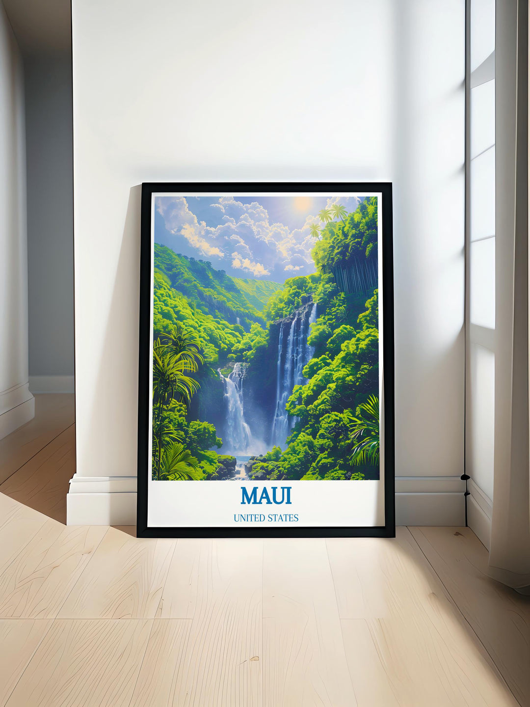 This framed art print captures the essence of the Road to Hana, featuring lush tropical landscapes and the iconic winding road that defines this scenic journey through Maui, a perfect reflection of Hawaiis natural beauty and charm in every detail.