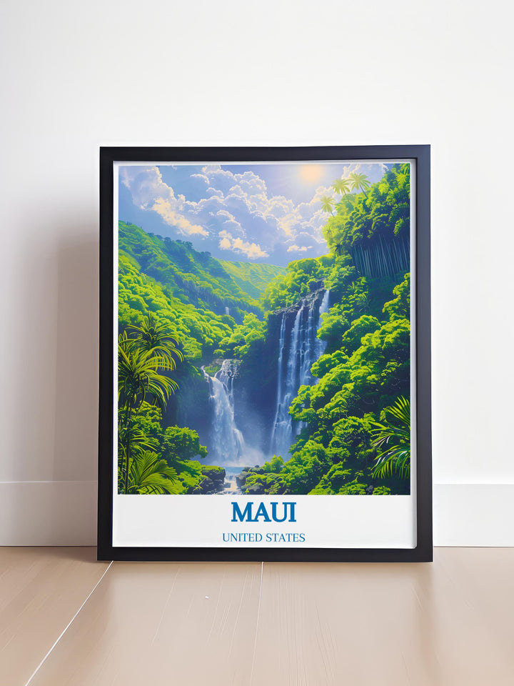 Maui Gallery Wall Art vividly showcases the serene beaches and dynamic coastlines of Maui, blending vibrant sunset hues with the calm blues of the Pacific Ocean, designed to transport any viewer directly into the heart of Hawaiis picturesque island scenes.
