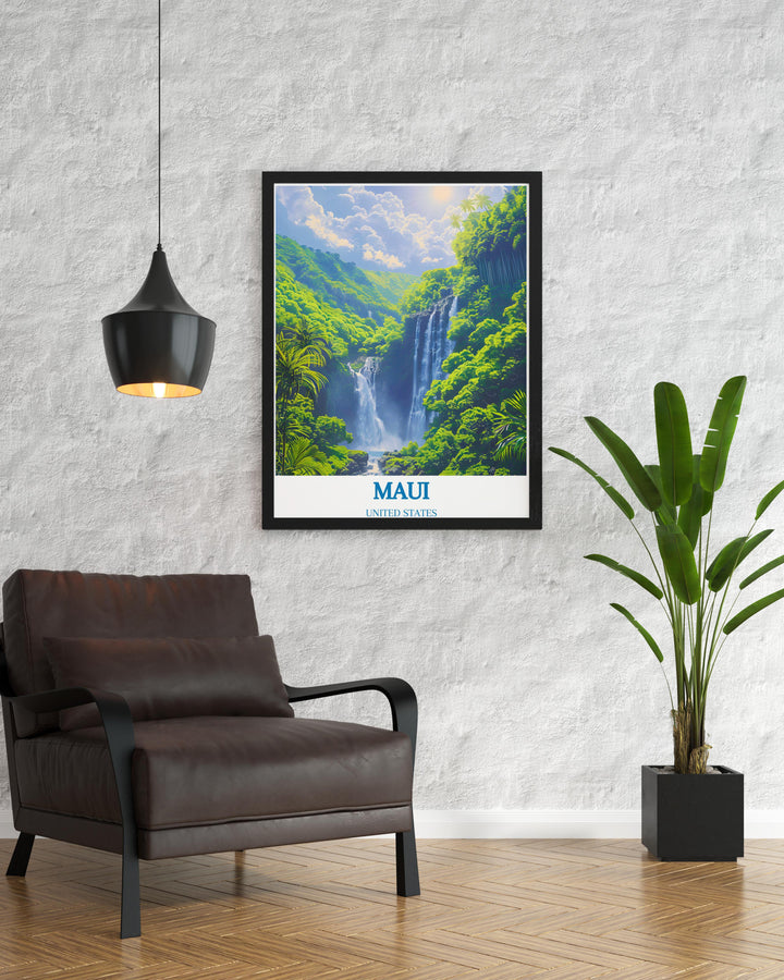 Maui Wall Art captures a tranquil Maui morning, where the gentle sea meets the lush landscape under a warming sunrise, offering a peaceful start to any day and a splendid addition to any room looking to capture the essence of tranquility.