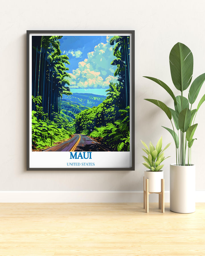 United States canvas art capturing the serene waterfalls and vibrant landscapes along the Road to Hana.