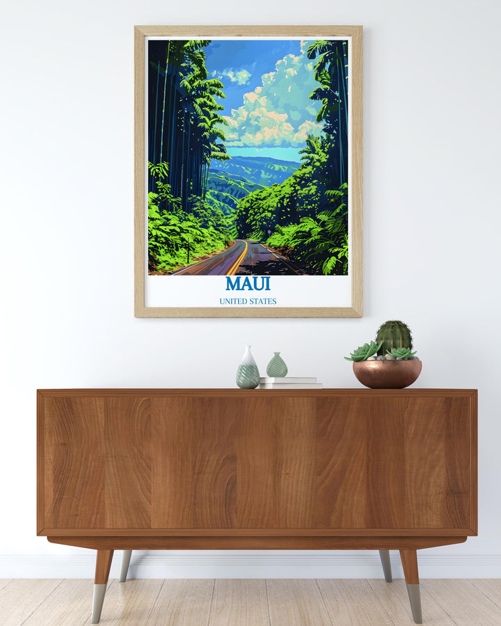 Tropical home decor featuring the lush rainforest and exotic flora found on Mauis Hana Highway.