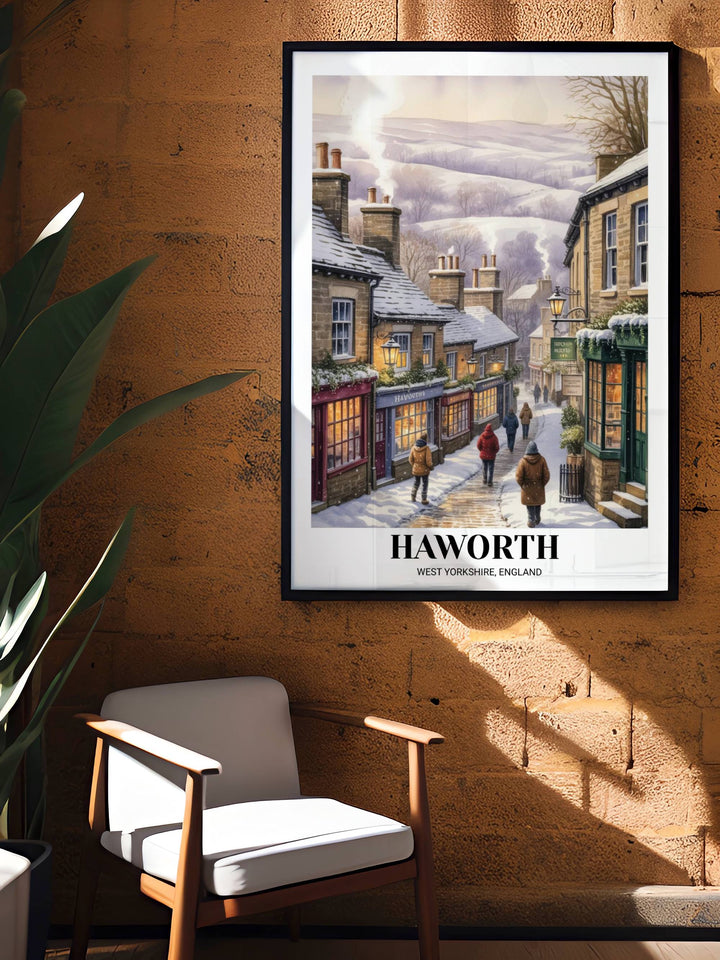 Authentic United Kingdom winter travel art of Haworth West Yorkshire, ideal for travelers and art lovers who enjoy atmospheric, seasonal landscapes.