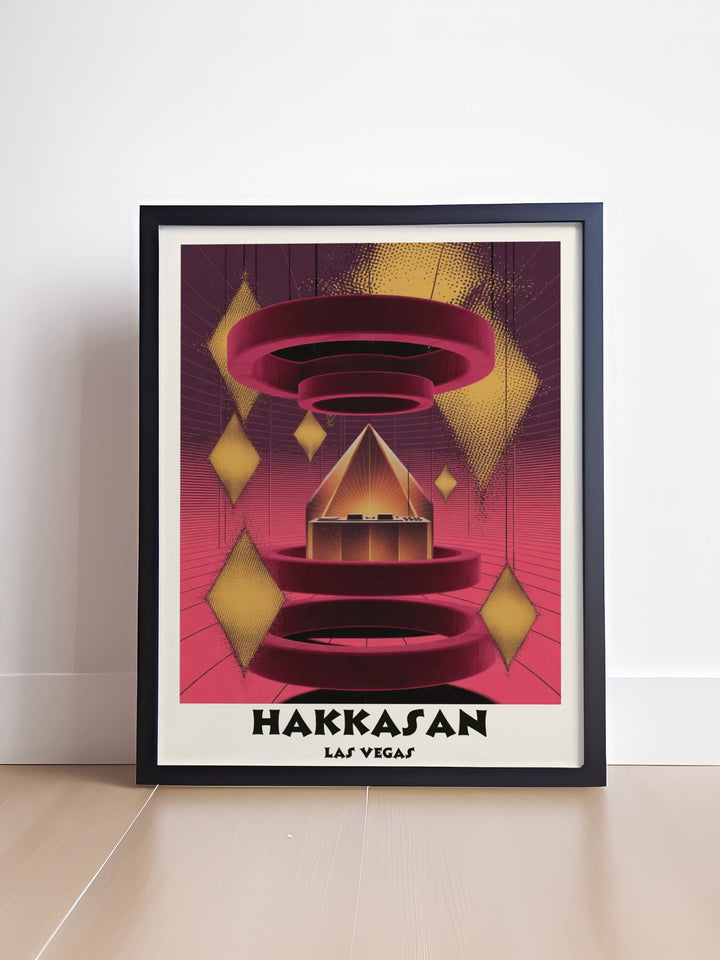 A masterpiece of Las Vegas club culture by Map Your Dreams. The Hakkasan print blends rich reds and gold to represent the height of ultra-luxury nightlife and fine art.