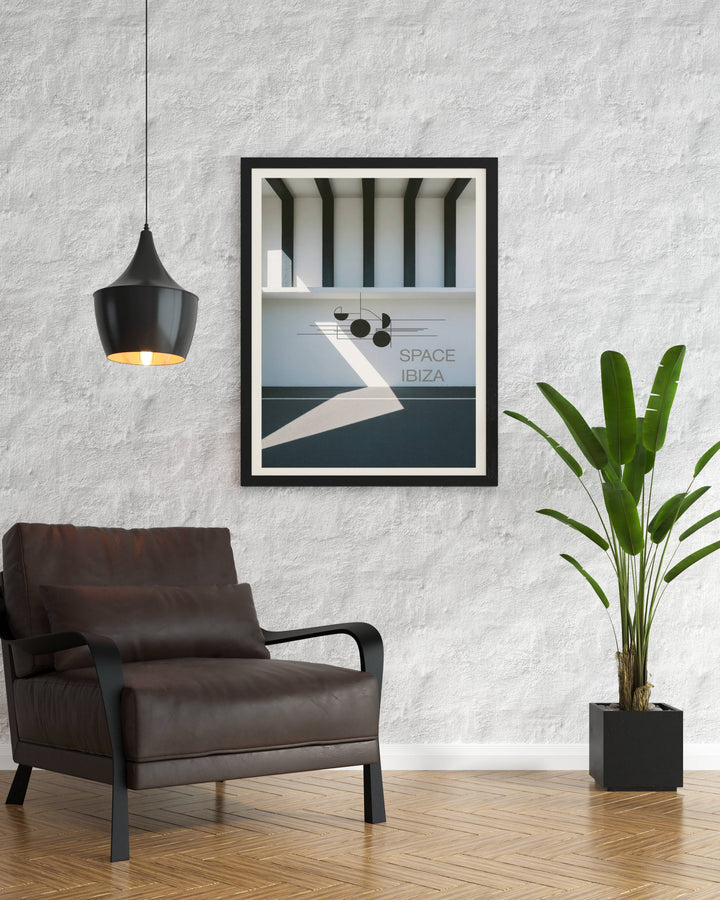 Map Your Dreams presents Space Ibiza Minimalist, a high-contrast architectural print perfect for modern offices and sophisticated music studios.