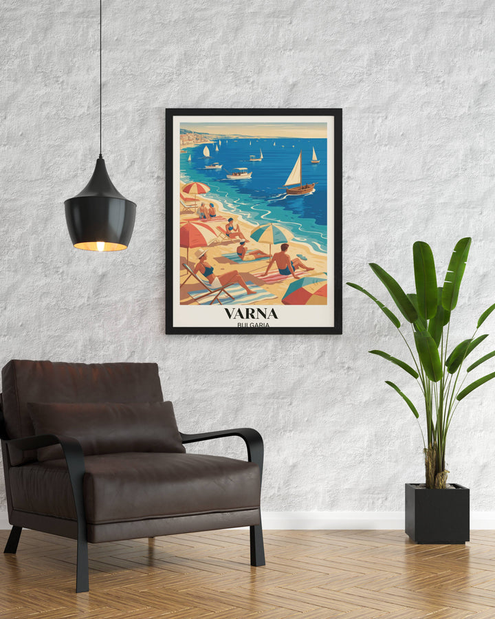 Varna seaside vintage poster showing Bulgaria&