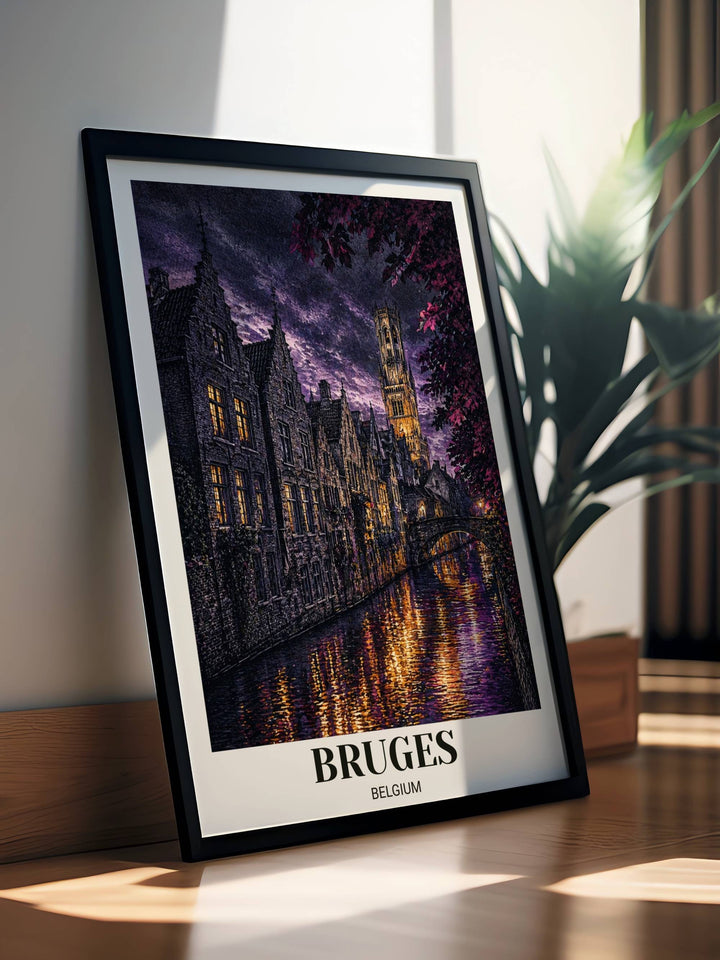 Detailed etched illustration of Bruges&