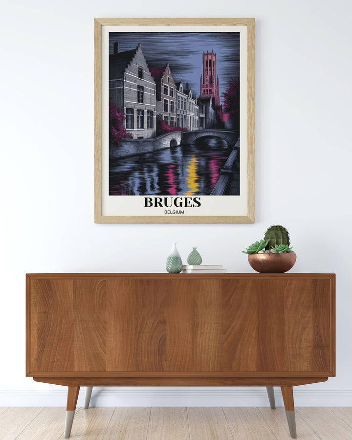Detailed etched illustration of Bruges&