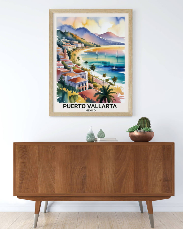 High-quality art print of a romantic Mexican street leading to a historic cathedral, featuring two small figures walking in the distance to provide a sense of scale and life.