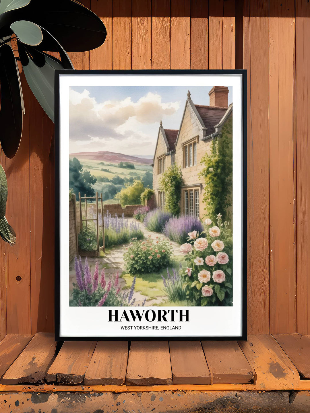 High-quality Haworth landscape print with a focus on historical architecture and botanical beauty, using fade-resistant pigment inks for lasting color.