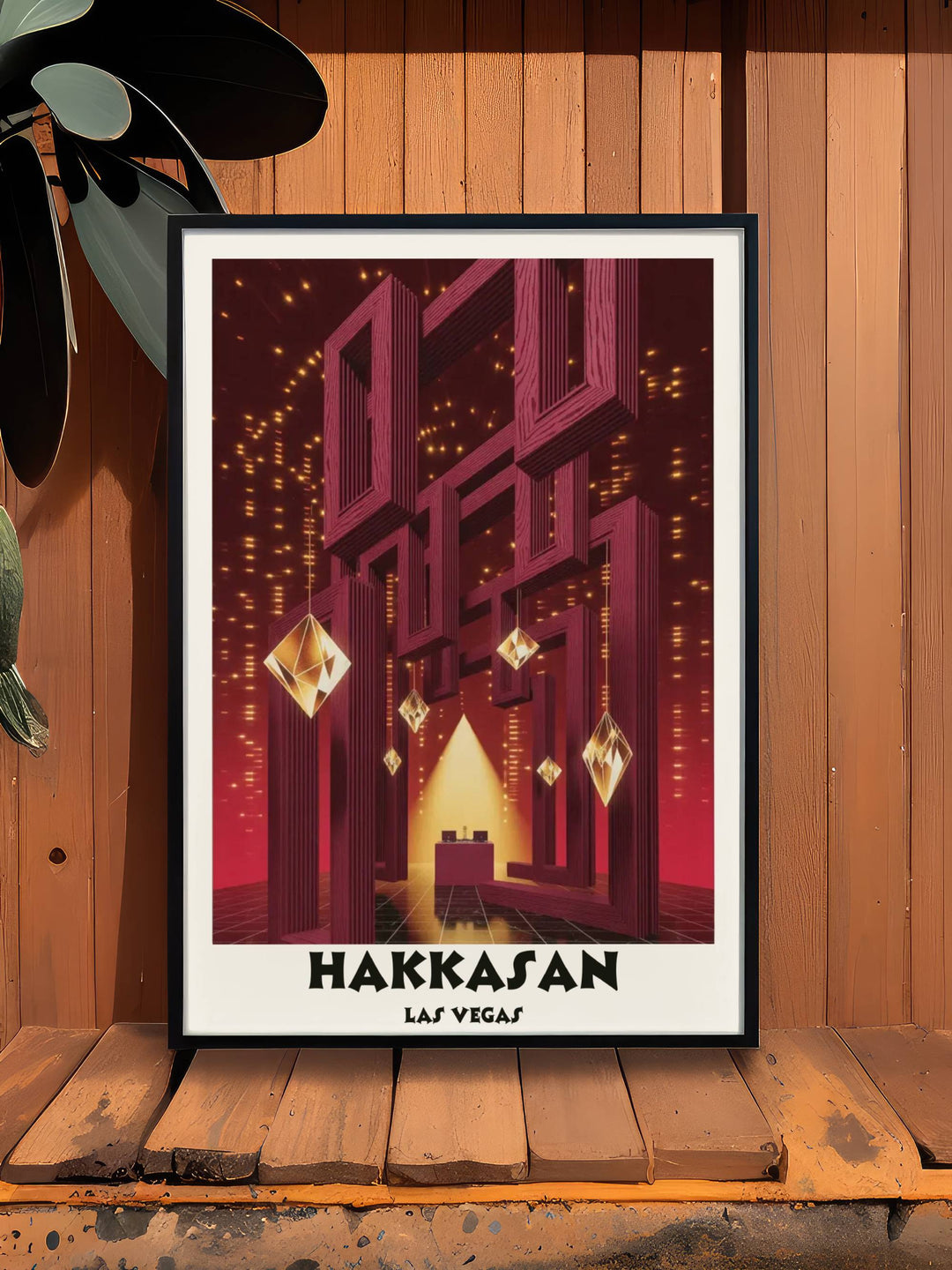 A masterpiece of Las Vegas club culture by Map Your Dreams. The Hakkasan print blends architectural symmetry and rich reds to represent the height of ultra-luxury nightlife art.