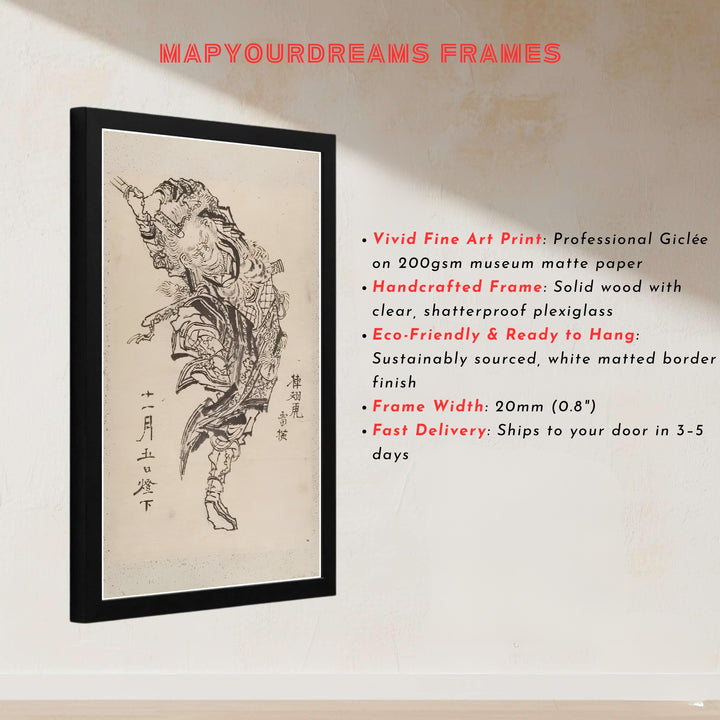 Japanese Ukiyo-e sketch poster by artist Katsushika Hokusai featuring samurai calligraphic studies from a famous Edo Tokyo museum collection. MapYourDreams presents quality framed, unframed, and canvas print options for home decor.