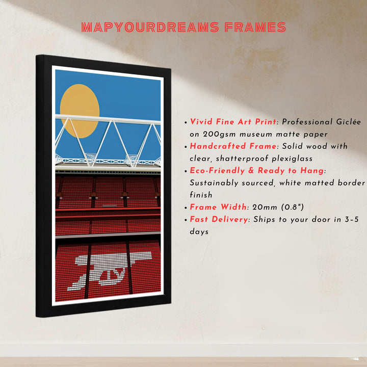 Stylized stadium graphic poster showcasing the red seating tiers of London&
