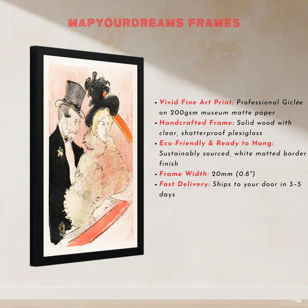Antique Paris portrait poster of At The Concert (1896), Henri de Toulouse-Lautrec ideal for study or library wall decor, showing a concert in Paris, France. Explore ready-to-hang framed wall art, unframed paper prints, and gallery canvas decor available directly from MapYourDreams.