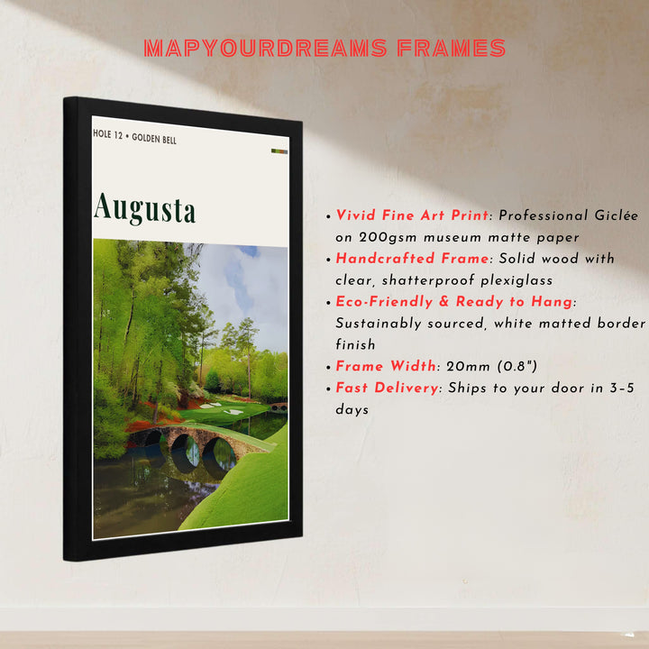 High-detail golf wall art print displaying Hogan Bridge crossing Rae&