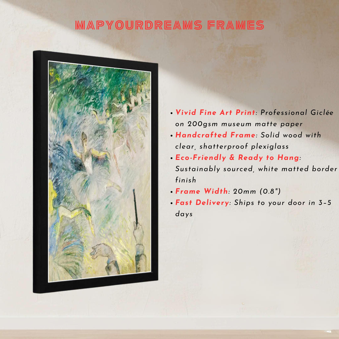 European impressionist print of Ballet Dancers, Henri de Toulouse-Lautrec portraying the elegance of late 19th-century dance in Paris, France. MapYourDreams presents quality framed wall art, unframed print options, and stretched canvas choices for curated gallery wall displays.