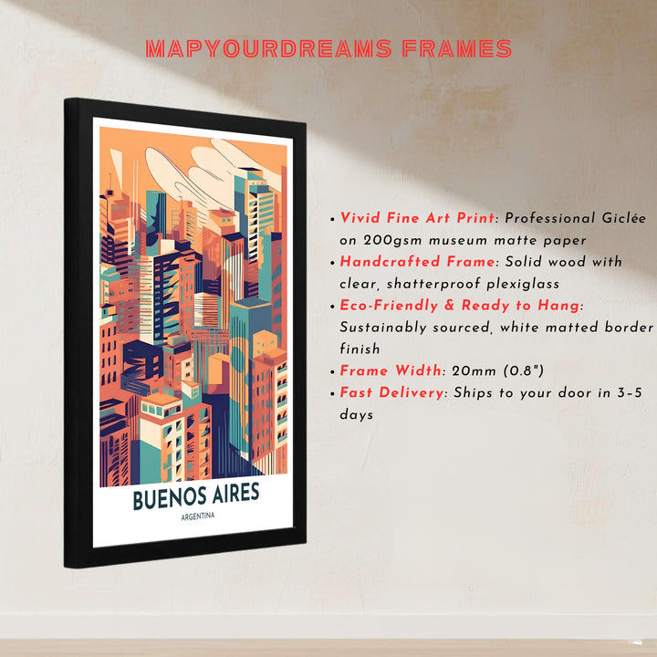 Geometric urban skyline poster capturing the dense city grid and tall towers of Argentina&