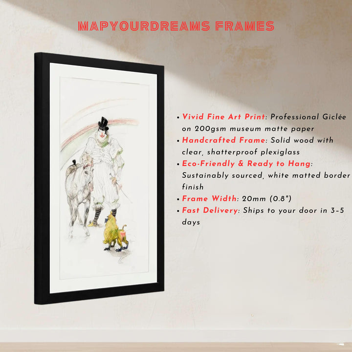 European post-impressionist print of Cheval Et Singe Dresses (1899), Henri de Toulouse-Lautrec capturing circus performance nostalgia near Paris, France. MapYourDreams presents quality framed wall art, unframed print options, and stretched canvas choices for curated home galleries.