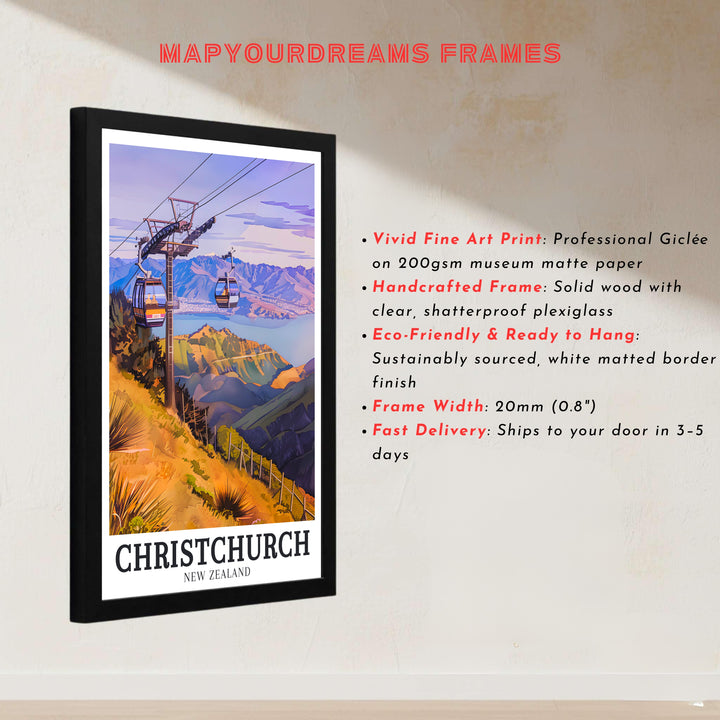 Famous South Island mountain views at Port Hills and Lake Ellesmere in ChristChurch decorate this wall print piece. Buy high-definition framed, unframed, and canvas poster options at MapYourDreams for decor.