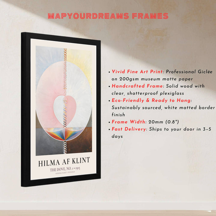 Surrounding central cosmic dualities with meticulous rows of winding spirals beneath Moderna Museet text, this The Dove No 1 1915 art print by Hilma af Klint is a masterclass in texture and geometry. Offered by MapYourDreams, this artwork is available in flexible options including unframed paper, custom wooden frames, and gallery canvas wraps.