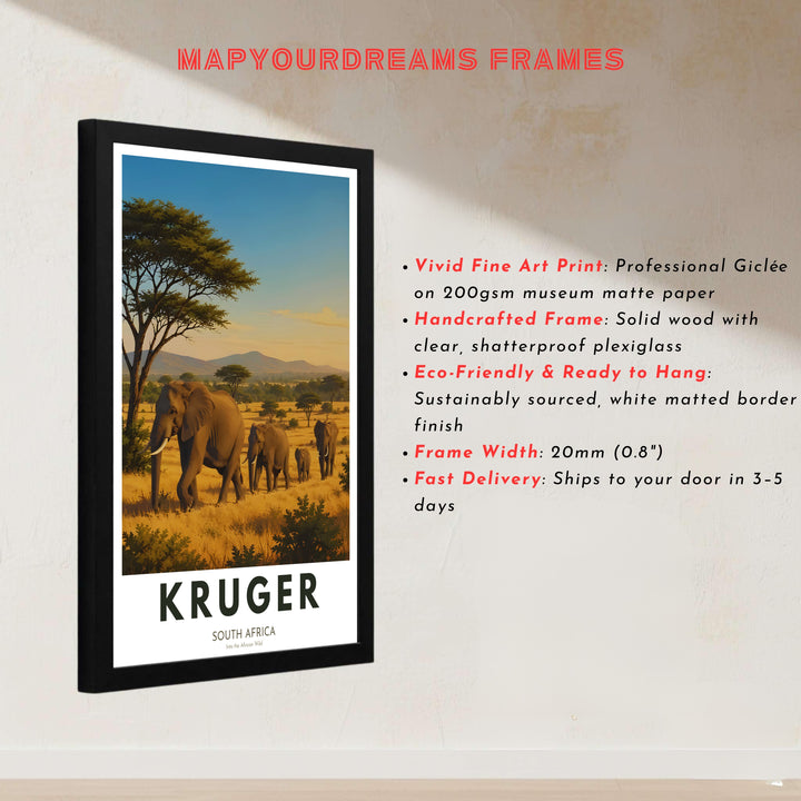 African elephant herd art print capturing authentic safari park scenery with lush golden grass and acacia greenery. Offered by MapYourDreams, this artwork is available in flexible options including unframed paper, custom wooden frames, and gallery canvas wraps for timeless room decoration.
