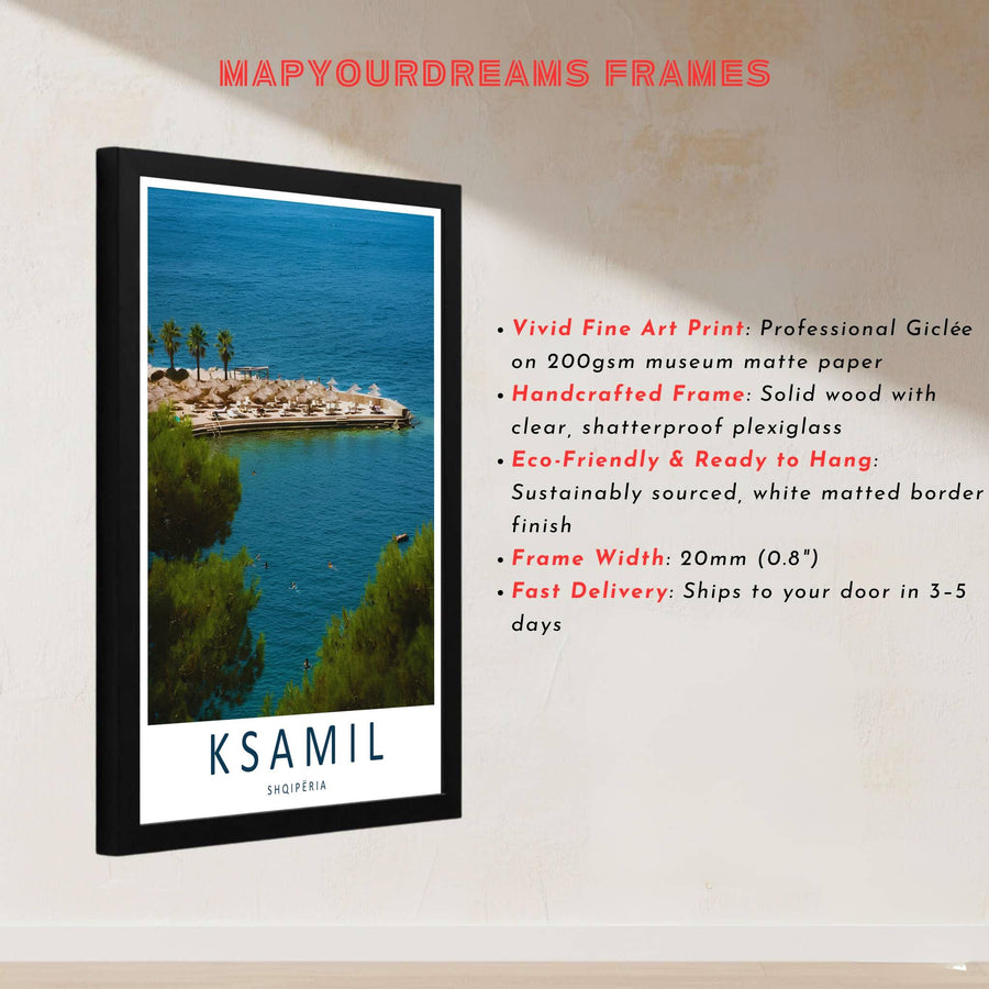This delicate photographic artwork of Ksamil Albania captures rich water textures and clear coastal skies for sophisticated interior styling. Discover versatile options including unframed matte prints, custom wood frames, and dimensional canvas wraps.
