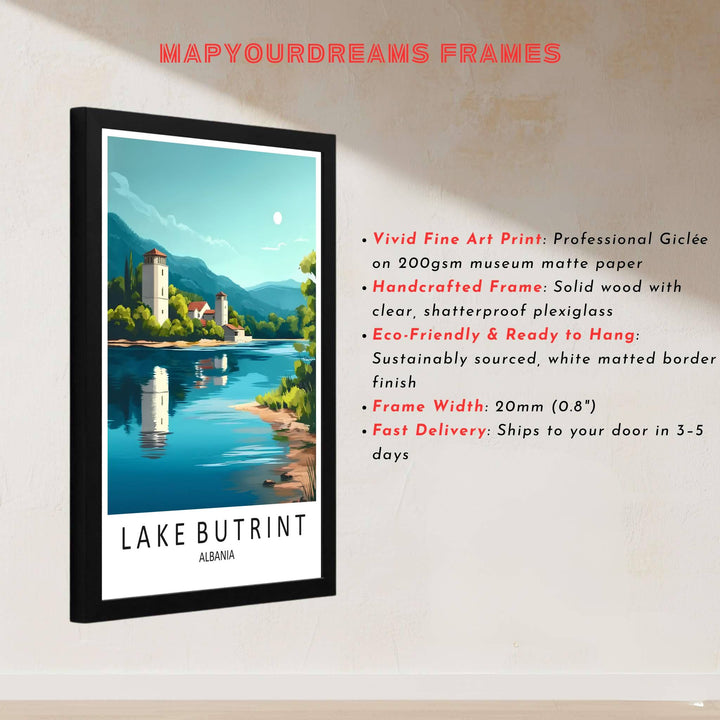 This delicate retro artwork of Lake Butrint Albania captures rich stone textures and clear coastal skies for sophisticated interior styling. Discover versatile options including unframed matte prints, custom wood frames, and dimensional canvas wraps.