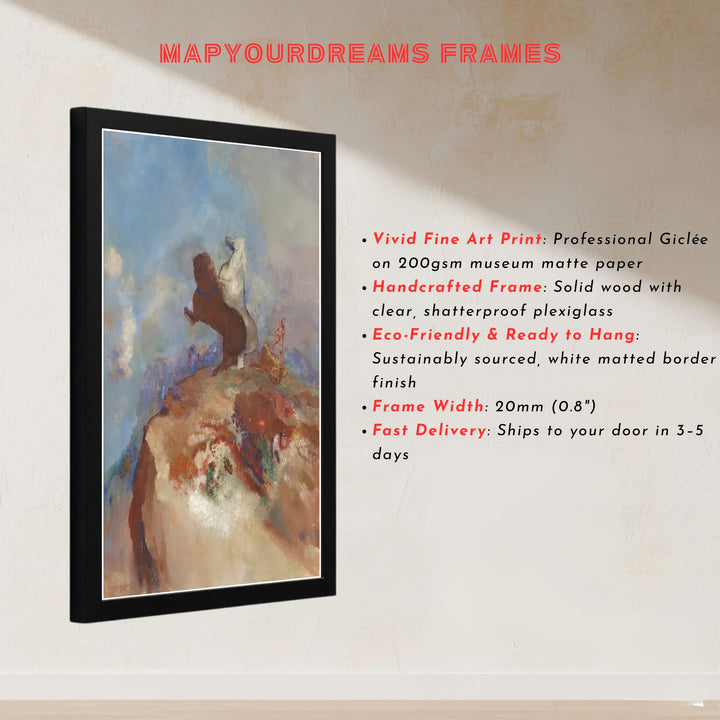 Striking Symbolist mythological poster of Odilon Redon Apollo In His Chariot 1905 preserved in Rijksmuseum Amsterdam for modern home interiors. MapYourDreams presents quality framed pieces, unframed paper options, and stretched canvas formats designed for cozy home library spaces.