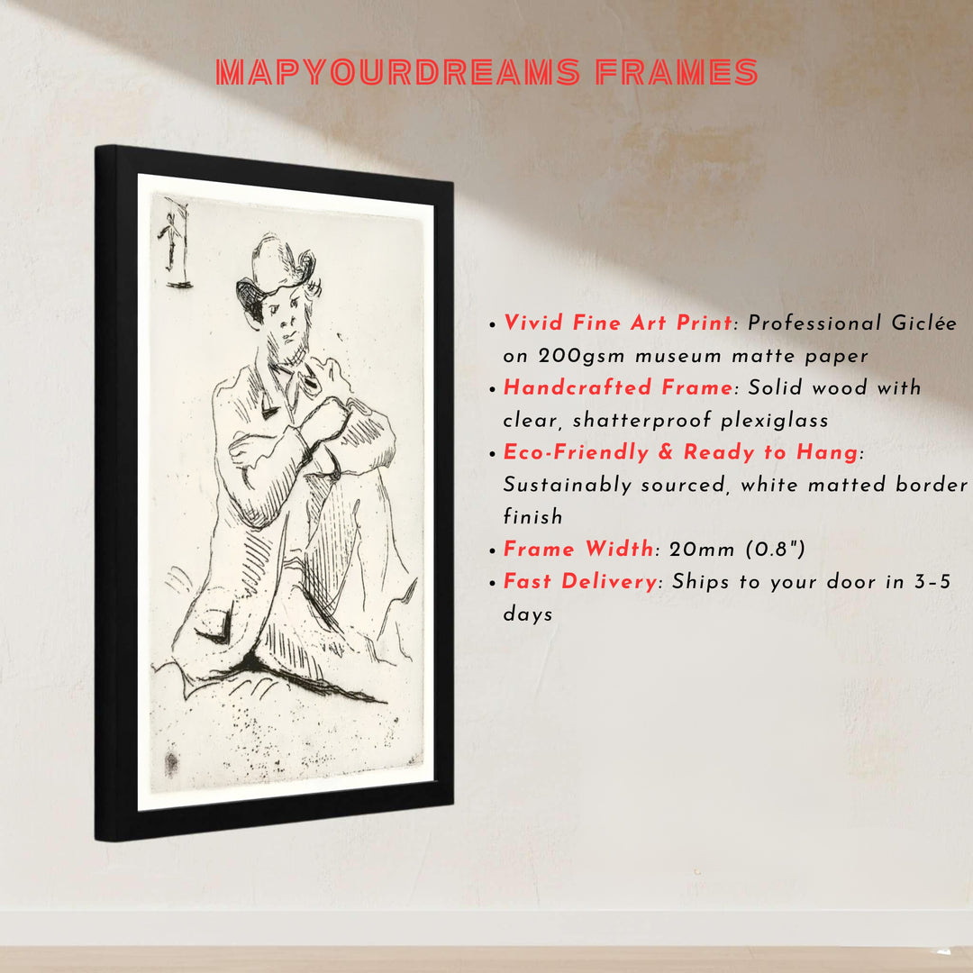 Historic French etching fine art print of Paul Cezanne Guillaumin With Hanged Man 1873 produced in the studio at Auvers-sur-Oise France. Buy high-definition framed prints, unframed paper wall decor, and gallery canvas choices directly from MapYourDreams for artistic setups.