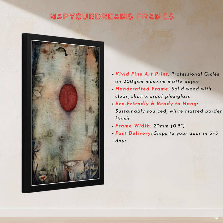 This magnificent reproduction of the Paul Klee painting reflecting Ad Marginem 1930 celebrates the balanced arrangement of cosmic and botanical facets against an atmospheric backdrop. MapYourDreams makes it easy to style your home by offering this artwork in flexible formats, including unframed prints, elegant custom frames, and professional canvas wraps.