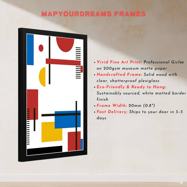 Infusing any room with historic charm and structural depth, this Piet Mondrian print captures the nuanced mastery of celebrated avant-garde museum-archived compositions. MapYourDreams offers this exquisite Piet Mondrian wall art in diverse configurations, accommodating different aesthetic preferences with unframed paper, custom-toned frames, and gallery canvas wraps.