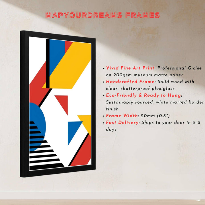 The subtle luminosity and clean graphic contrast in this Piet Mondrian abstract portrayal offer a captivating visual focal point for living rooms, dining areas, and studies. Available via MapYourDreams, this Piet Mondrian wall decor comes in versatile formats, including unframed archival posters, custom picture frames, and stretched canvas wraps designed to enhance your home decor.