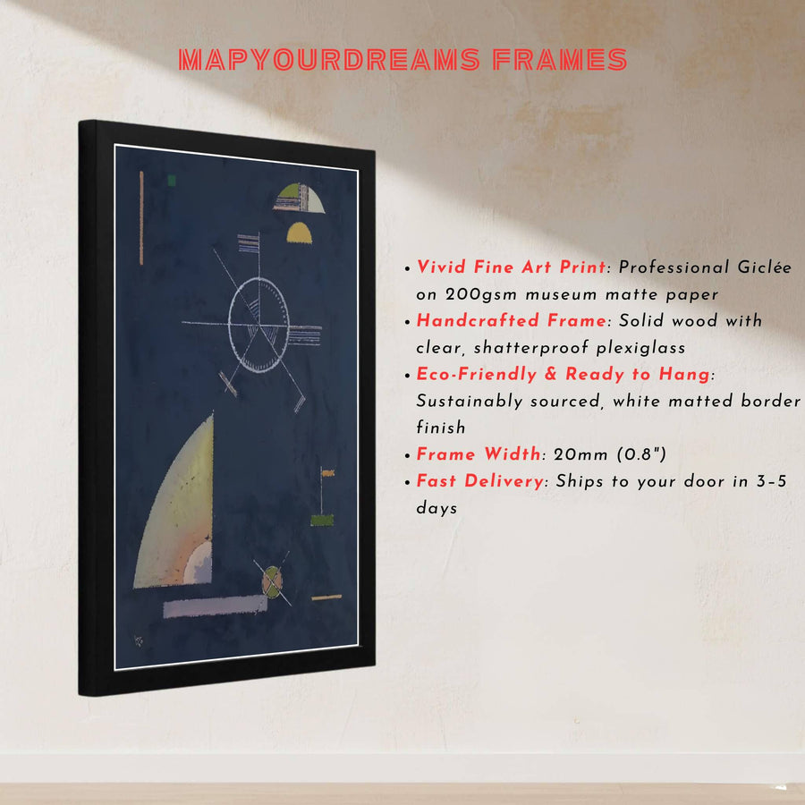 This magnificent reproduction of the Wassily Kandinsky Dull Gray poster celebrates the balanced arrangement of circular motifs against an atmospheric museum-grade backdrop. MapYourDreams makes it easy to style your home by offering this art piece in flexible formats, including unframed prints, elegant custom frames, and professional canvas wraps.
