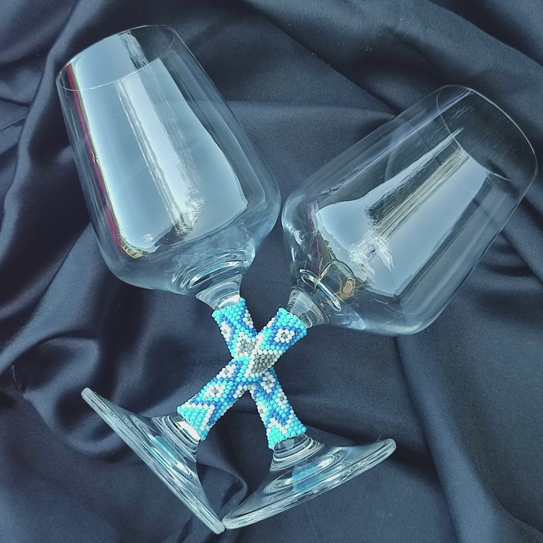 Beaded Wine Glasses Set | Handmade Stemware | Custom Pattern & Colors | Wedding Gift | Housewarming | Bar Decor | Unique Glassware