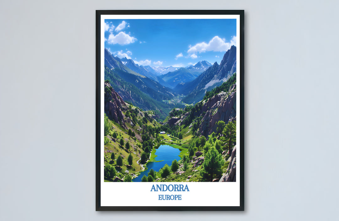 Summer sunlight illuminating mountain ridges across the Valley of Madriu-Perafita-Claror in Andorra shines in this poster print. MapYourDreams provides stylish framed, unframed, and canvas options for room decor.