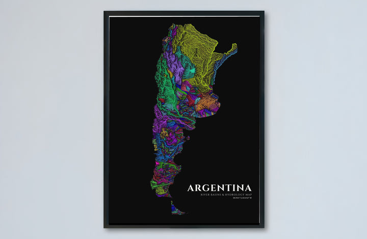 South American hydrographic map print showcasing Argentina&