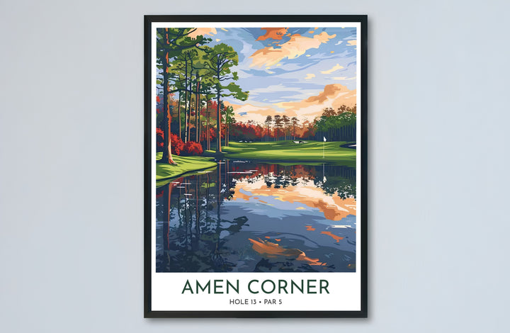 Vintage travel poster inspired golf print honoring Hole 13 Par 5 with a crisp white lower border block and bold minimalist lettering. Offered by MapYourDreams, this artwork is available in flexible options including unframed paper, custom wooden frames, and gallery canvas wraps for tailored home wall decor setups.