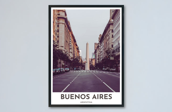 Cultural landmark photo wall art depicting the central Obelisco de Buenos Aires in warm retro film color grading. Designed by MapYourDreams to suit modern interiors, this piece comes in versatile choices like unframed paper, solid wood frames, and gallery canvas formats.