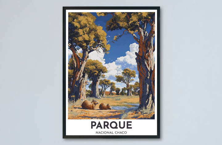 Architectural and natural landscape wall art print illustrating the serene beauty of Chaco National Park in Argentina. Designed by MapYourDreams to suit modern interiors, this piece comes in versatile choices like unframed paper, solid wood frames, and gallery canvas formats.