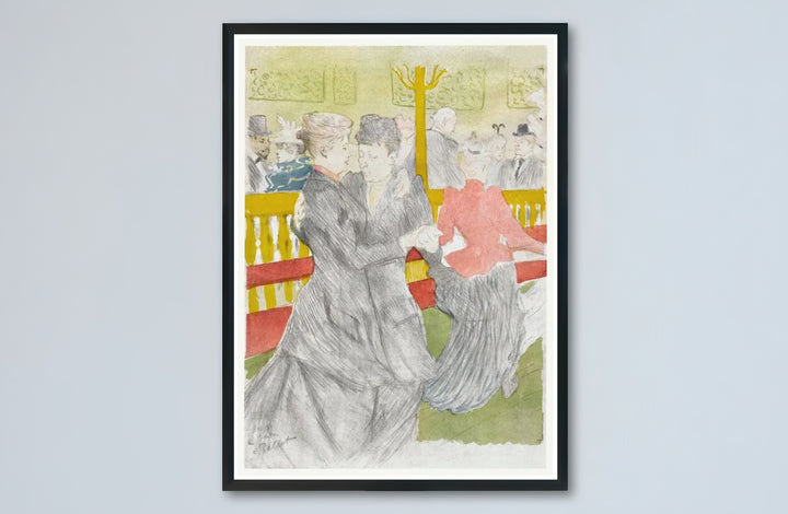 Historic French performance canvas print of Dance At The Moulin Rouge (1897), Henri de Toulouse-Lautrec with delicate pencil details from Paris, France. Buy high-definition framed prints, unframed paper wall decor, and gallery canvas options directly from MapYourDreams today.