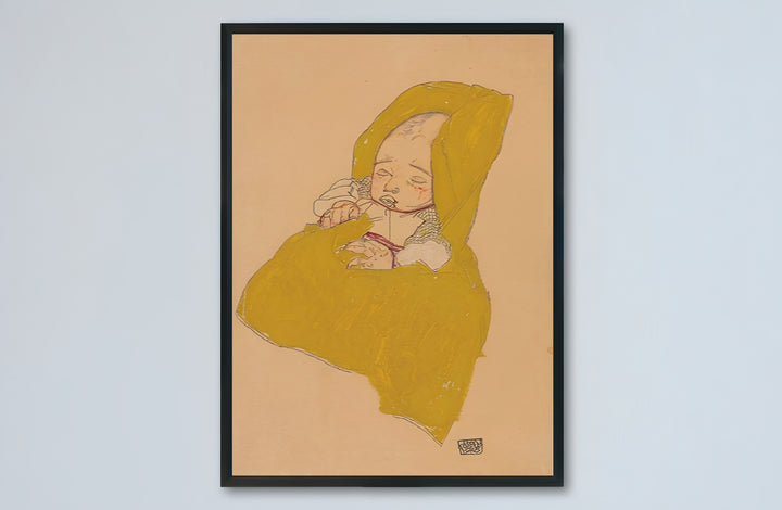 Striking Expressionist baby portrait poster print of Egon Schiele Infant On A Changing Pad 1915 preserved in Leopold Museum Vienna for modern nursery interiors. MapYourDreams presents quality framed wall art, unframed poster options, and stretched canvas formats designed for cozy home library spaces.