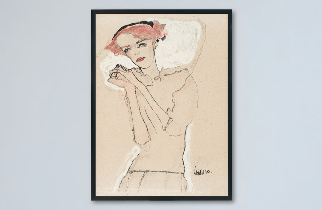 Classic museum portrait wall decor poster of Egon Schiele Portrait Of A Woman 1910 from Vienna Austria featuring subtle chalk highlights. Buy high-definition framed prints, unframed paper wall poster decor, and gallery canvas choices directly from MapYourDreams to complete your home.
