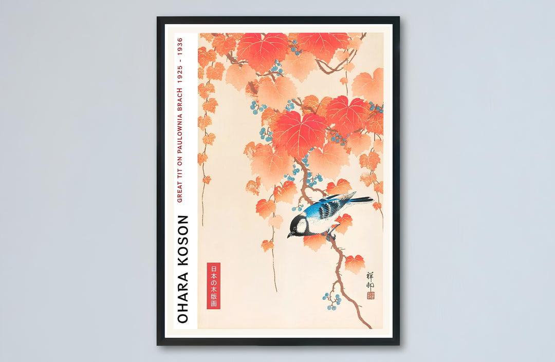 Colorful Japandi bird canvas print showcasing Ohara Koson vintage 1925 1936 Japanese artwork by artist Ohara Koson from Kyoto collections. Buy high-definition framed, unframed, and canvas poster prints directly from MapYourDreams.