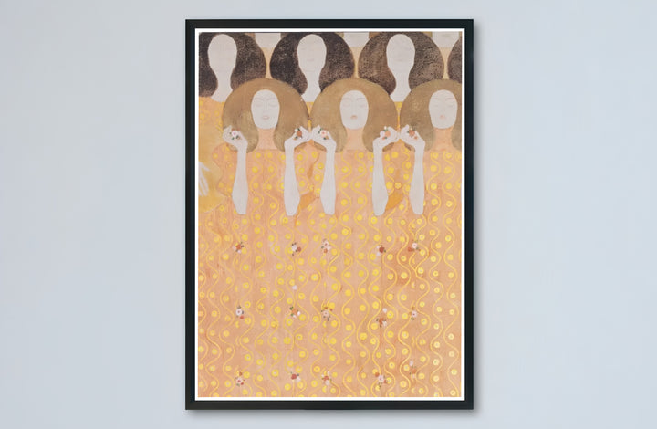 Luminous Art Nouveau art print of Gustav Klimt Beethoven Frieze Secession Building Vienna 1902 produced with rich golden tones in Vienna, Austria. Buy high-definition framed prints, unframed paper wall decor, and gallery canvas choices directly from MapYourDreams for artistic home setups.