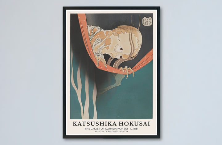 Dark academia Japanese canvas print showcasing The Ghost of Kohada Koheiji vintage artwork by artist Katsushika Hokusai in Boston. Buy high-definition framed, unframed, and canvas poster prints directly from MapYourDreams.