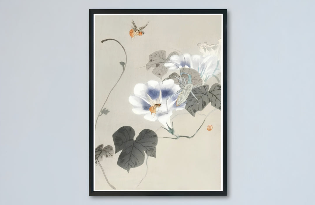 1900 1930 Japanese Kacho-ga poster by artist Ohara Koson featuring insects and bindweed from a famous Tokyo museum collection. MapYourDreams presents quality framed, unframed, and canvas print options for home decor.