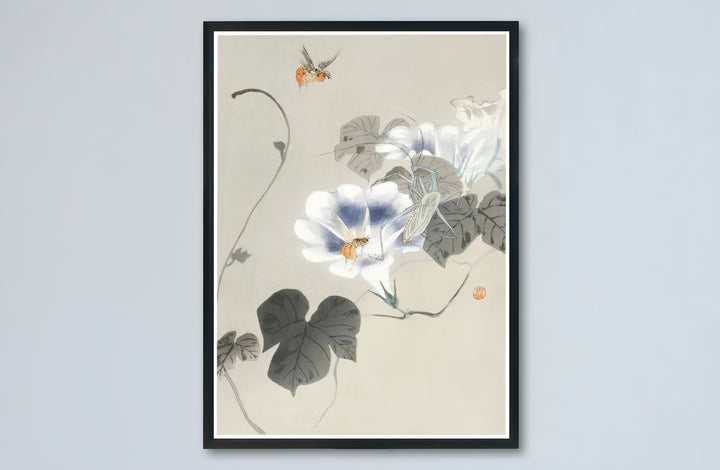 1900 1930 Japanese Kacho-ga poster by artist Ohara Koson featuring insects and bindweed from a famous Tokyo museum collection. MapYourDreams presents quality framed, unframed, and canvas print options for home decor.