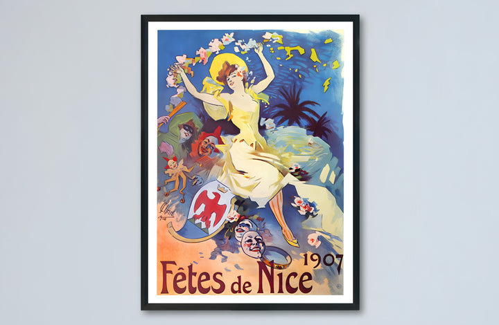 European museum exhibition print Fêtes De Nice by artist Jules Chéret showing a 1907 graphic masterwork in Nice France on the French Riviera. MapYourDreams presents quality framed, unframed, and canvas print options for home decor.